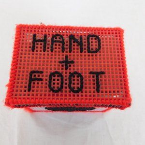 Completed Plastic Canvas Hand & Foot Playing Card Holder with 6 Decks FLAW